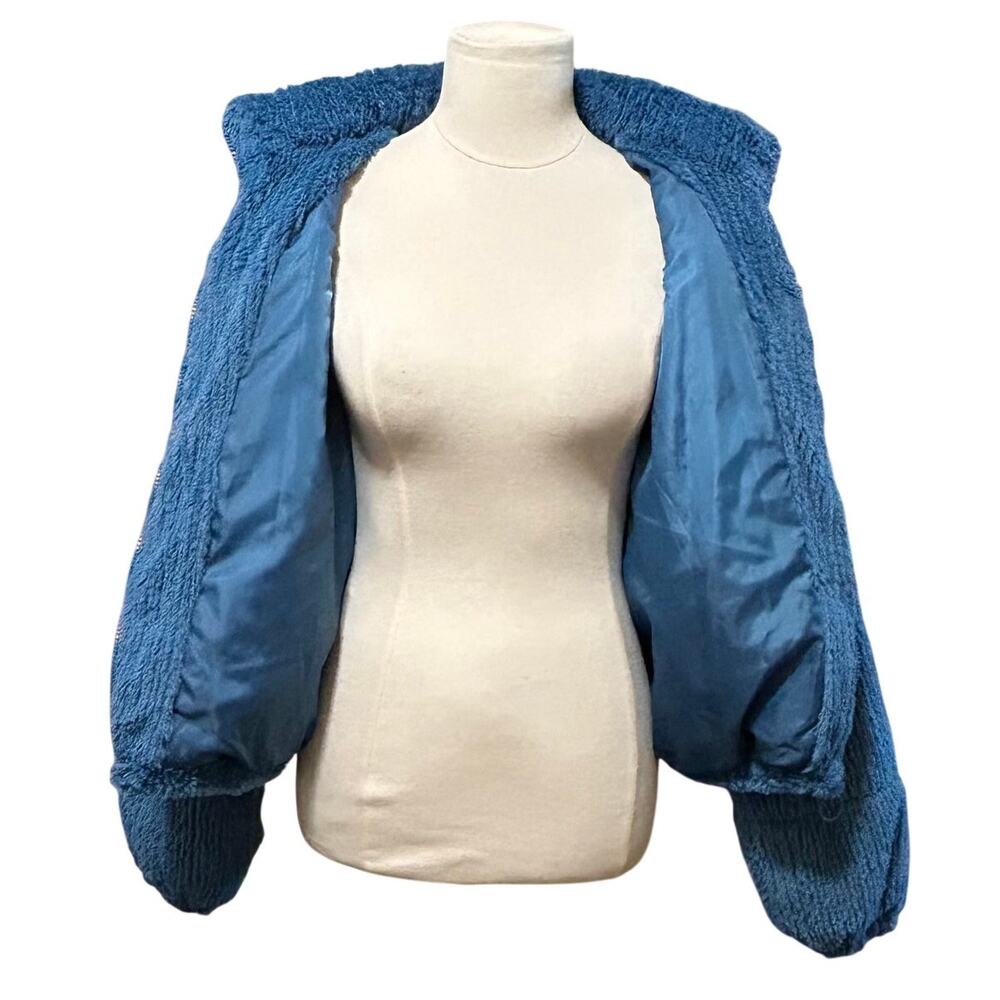 Wild Fable Blue Teddy Sherpa Puffer Jacket Women's Faux Fur Zip Coat - Picture 5 of 8